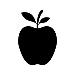 A Simple Black Silhouette of an Apple with Leaves