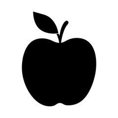 A Simple Black Silhouette of a Single Apple with a Leaf