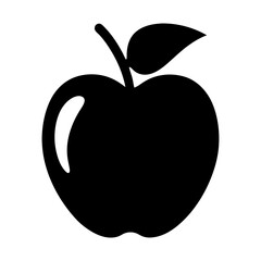A Simple Black and White Silhouette Image of an Apple with a Leaf