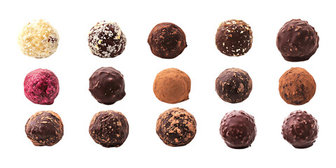 Pack Truffle Set in Different Poses on Transparent Background for Gourmet, Chocolate, and Culinary-Themed Designs