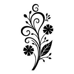 Black Floral Silhouette on White Background, Vector Design