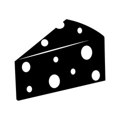 A simple black and white illustration of a delicious wedge of Swiss cheese