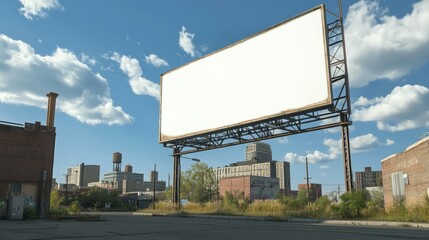 Obraz premium A blank billboard on the side of an industrial building in downtown
