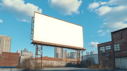 Obraz premium A blank billboard on the side of an industrial building in downtown