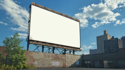 Fototapeta premium A blank billboard on the side of an industrial building in downtown