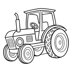 Outline of a Classic Farm Tractor in Black and White for Coloring