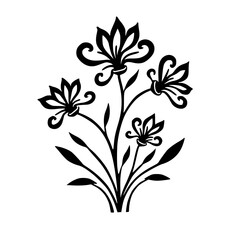 Elegant Black Floral Silhouette on White, Vector Art