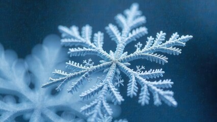 Close up of snowflake on blue background
