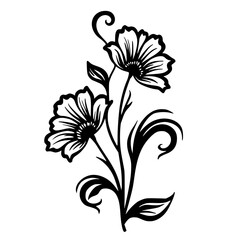 Elegant Black & White Floral Design on White, Botanical Vector Art