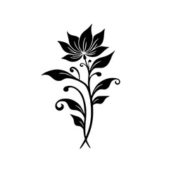 Elegant Black and White Floral Silhouette Design, Isolated on White