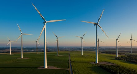 Wind Turbine Energy Field at Sunset - Clean energy, sustainable power, renewable resources, environmental conservation