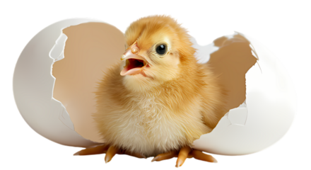 Fluffy Chick Emerging from Egg on Clean Background