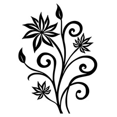 Black Floral Swirls Vector, Elegant Botanical Design
