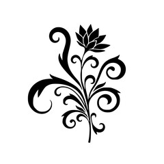 Elegant Black Floral Vector, Ornamental Design Element on White