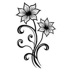 Black & White Floral Ornament: Decorative Flower Arrangement for Design