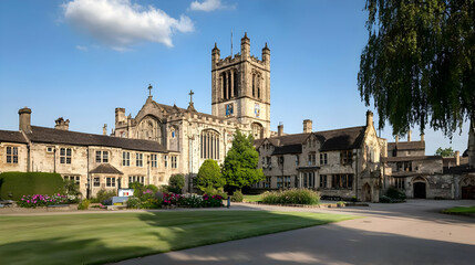 Exterior View Of A Historic English College Campus