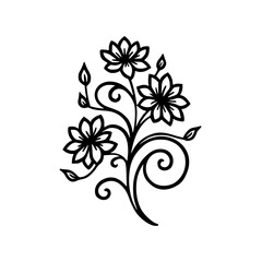 Floral Vector Silhouette: Elegant Black and White Design Element