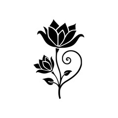 Elegant Black Flower Silhouette on White Background