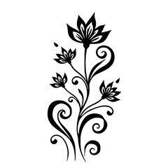 Elegant Floral Flourish: Black & White Vector Illustration on White