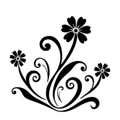 Elegant Black Floral Silhouette Design on White, Vector Art