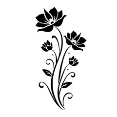 Elegant Black Floral Silhouette on White: Vector Design