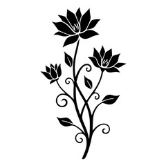 Elegant Black Floral Silhouette on White: Vector Art Deco Design
