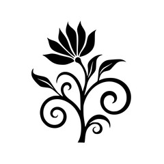 Elegant Black Floral Silhouette on White, Vector Illustration