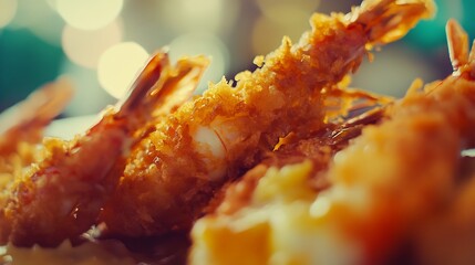 crispy prawns with tartar sauce, using tilt-shift photography