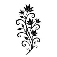 Elegant Floral Silhouette Vector, Black Lotus Blooms on White
