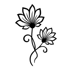 Elegant Black & White Floral Vector Design on White, Minimalist Style
