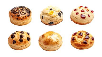 Pack Scones Set in Different Poses Against Transparent Background for Bakery Branding, Breakfast Menu, or Culinary Design