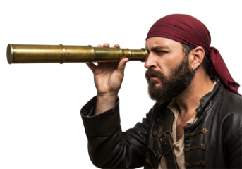 Isolated Pirate Looking Through a Brass Telescope