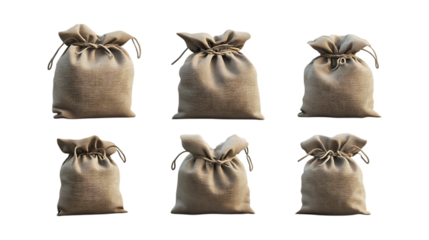 Pack Sandbag Set in Different Poses Against Transparent Background for Military Design, Construction Illustration, or Flood Protection Graphics