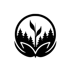Minimalist Forest Logo: Seedling, Trees, Nature, Circular Design