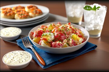 Disfrutando de una deliciosa ensalada de papa en una mesa de picnic en un día soleado