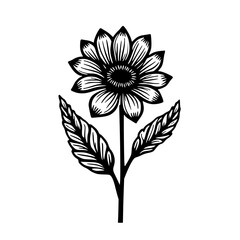 Hand-Drawn Sunflower Illustration, Black and White Floral Vector