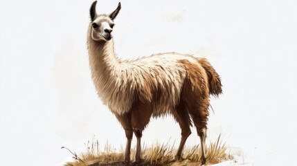 Fototapeta premium Andean llama portrait, wildlife, grassland background, illustration, travel brochure