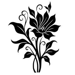 Elegant Black Floral Silhouette on White Background