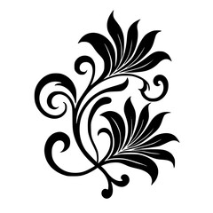 Elegant Black Floral Scroll on White Background