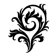 Elegant Black Floral Swirl Ornament on White Background