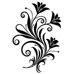Elegant Black Floral Vector Design on White: Flourish, Swirls, and Lilies
