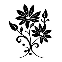 Black Floral Vector Illustration on White, Elegant Botanical Design