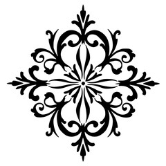 Ornate Black and White Floral Design Element, Symmetrical, Decorative