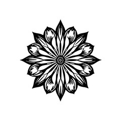 Detailed Black & White Flower Mandala Design on White Background