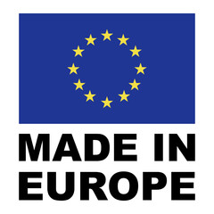 Made in Europe set flat icon for banner design.Information label