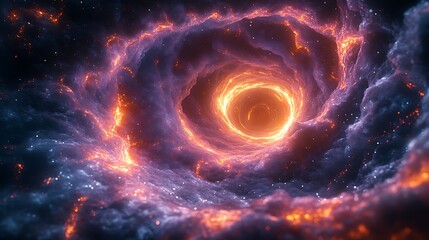 A deep cosmic vortex, where glowing neon tendrils weave and twist around each other, pulling in energy from the surrounding void.