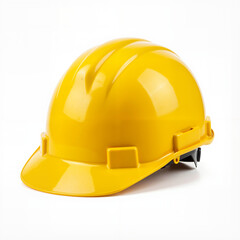 Fototapeta premium Bright Yellow Safety Construction Helmet Isolated on White Background, Ideal for Workplace Safety Campaigns, Industrial Branding, Training Materials, and Engineering-Themed Visual Content