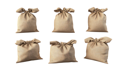 Pack Sandbag Set in Different Poses Against Transparent Background for Military Design, Construction Illustration, or Flood Protection Graphics