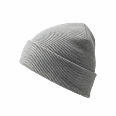 Basic Gray Knit Beanie on White Background – Unisex Winter Hat for Online Stores, Editorial Illustrations, Lifestyle Blogs, and Seasonal Fashion Campaigns