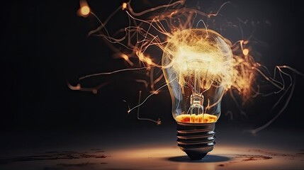 Glowing Light Bulb with Sparks Representing Creative Energy